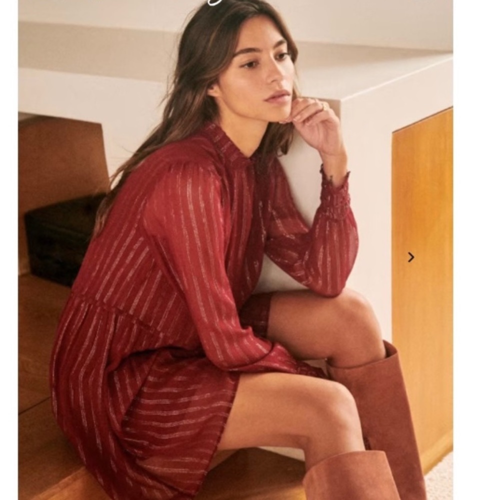 Sezane Odile Dress Aubergine Red Silk FR 42 US 10